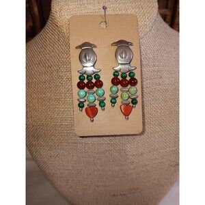 Carolyn Pollack Sterling Turquoise Malachite Bead Dangle Earrings